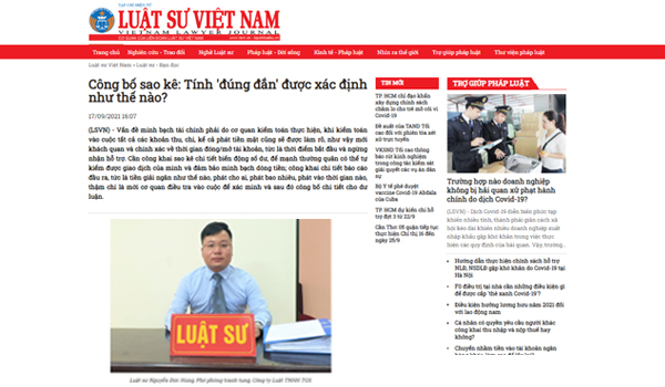 Ý kiến của Luật sư Nguyễn Đức Hùng được Tạp chí điện tử Luật sư Việt Nam (Cơ quan của Liên đoàn Luật sư Việt Nam) đăng tải
