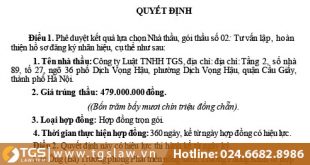 Luật TGS trúng gói thầu thầu "Tư vấn lập, hoàn thiện hồ sơ đăng ký nhãn hiệu" của Chi Cục phát triển nông thôn tỉnh Tuyên Quang